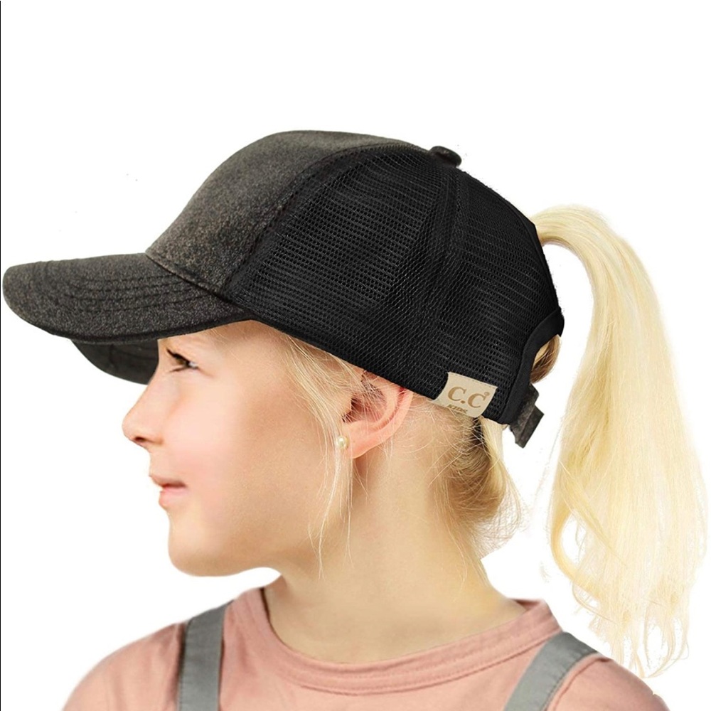 C.C. Girl kids messy bun/high pony tail hat